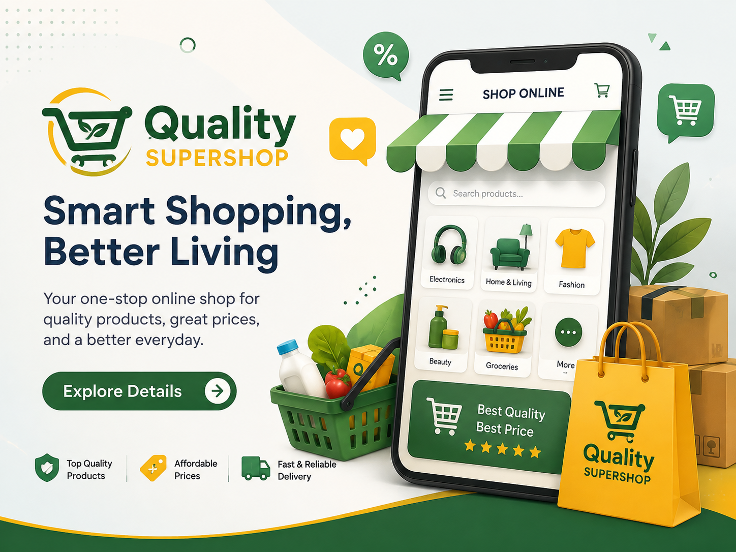 Flat illustration of an online shopping bag representing Wrivon's eCommerce business